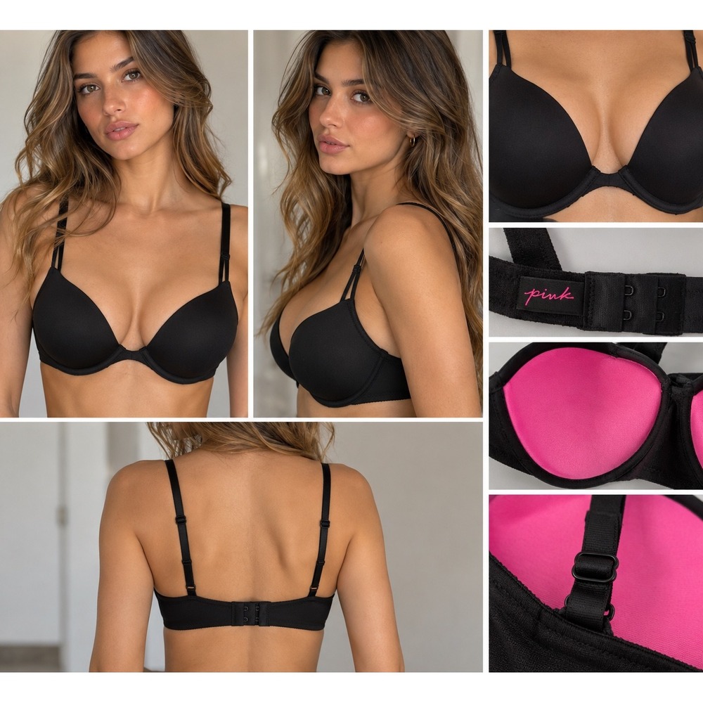 Victorias Secret PINK Black Multi-Way Strapless Bra Underwire 142663-Q84
